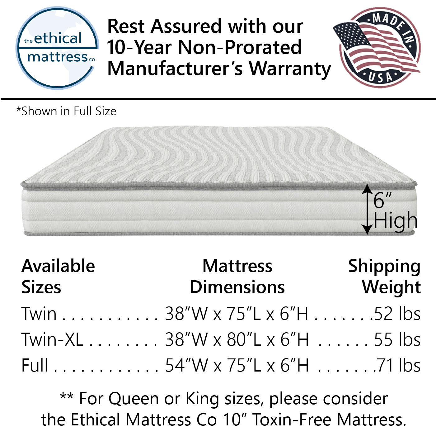 Dimensions of our 6 inch kid's mattress