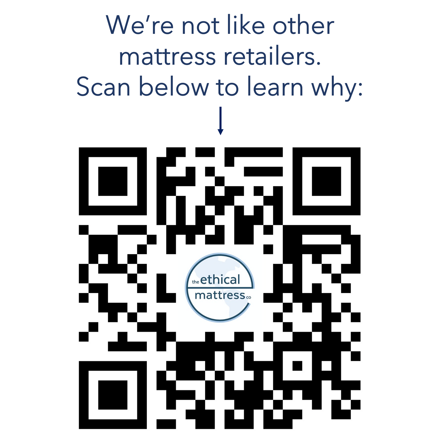 A QR code that takes you to a Introduction Video to the Ethical Mattress Company.