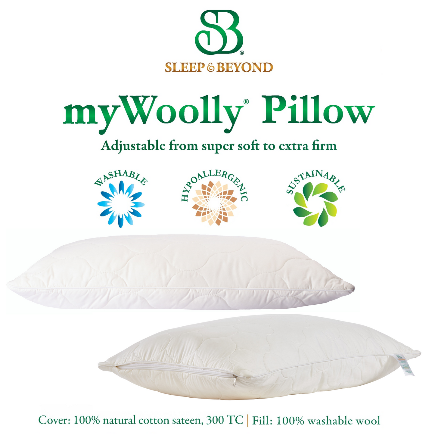 myWoolly Pillow - 100% Natural & Adjustable