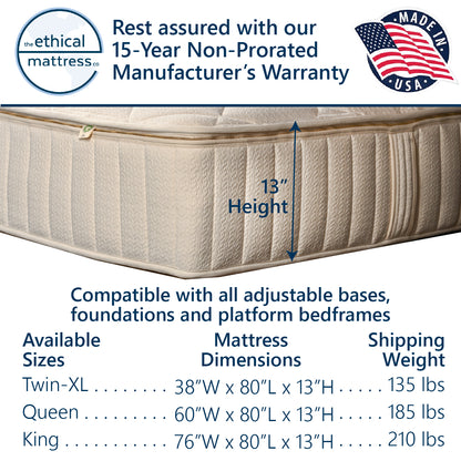 Ethical Mattress Custom Luxe Organic 13-inch Zip-Top