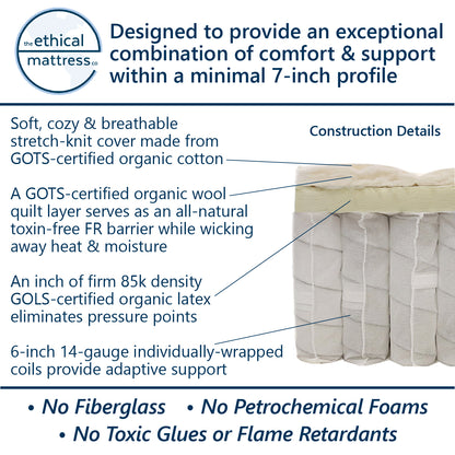 Ethical Mattress Essential - 7-Inch Low-Profile Hybrid Mattress