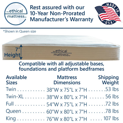 Ethical Mattress Essential - 7-Inch Low-Profile Hybrid Mattress