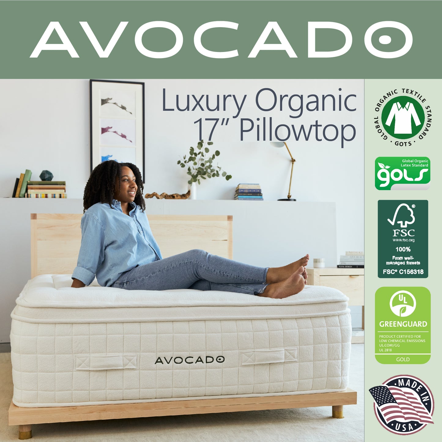 Avocado Luxury Organic 17" Pillowtop